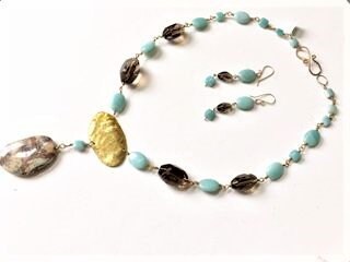 Earrings - amazonite and smoky quartz in 14KTGF