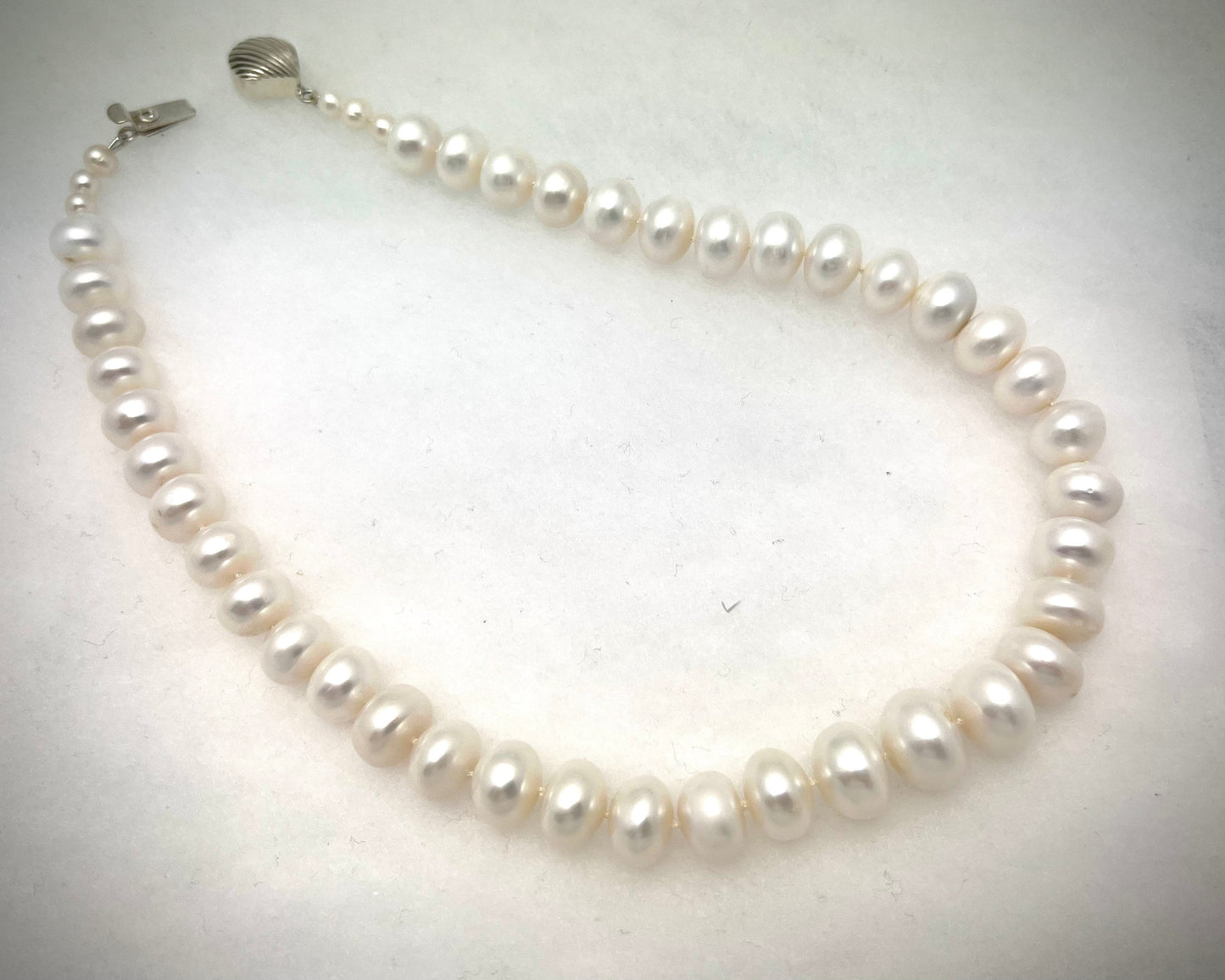 High luster, large, white freshwater pearl necklace