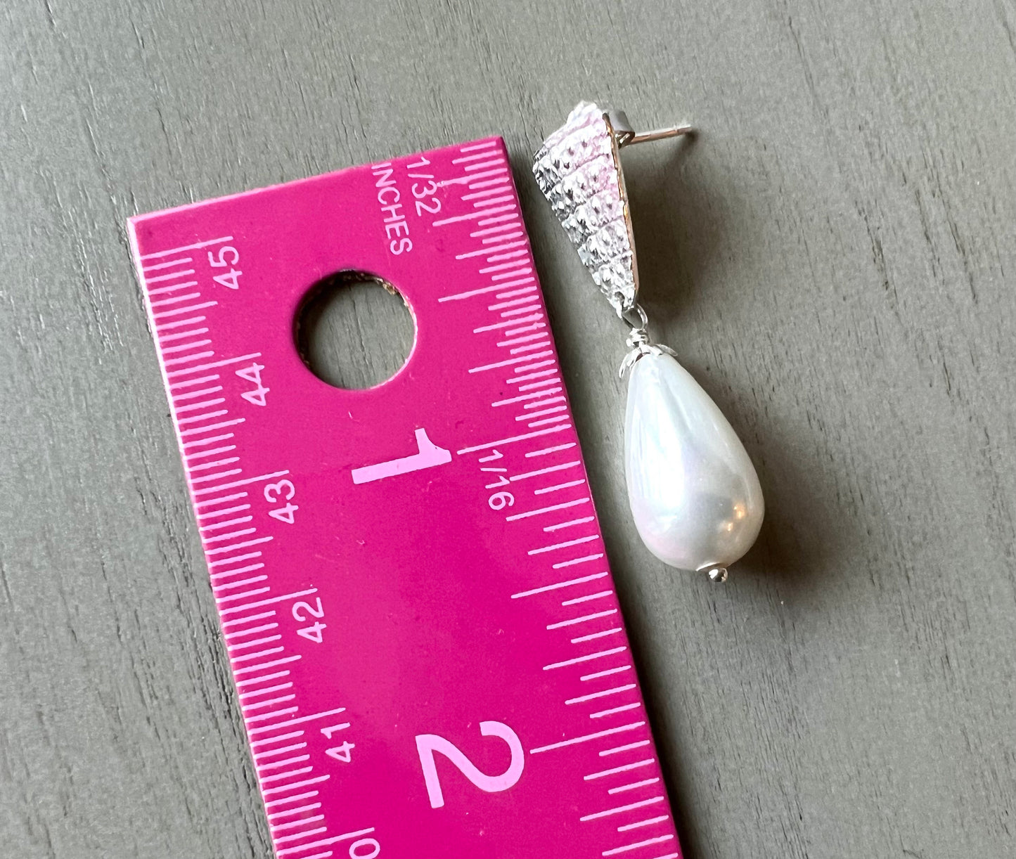 Pearl and sea urchin texture sterling post earrings