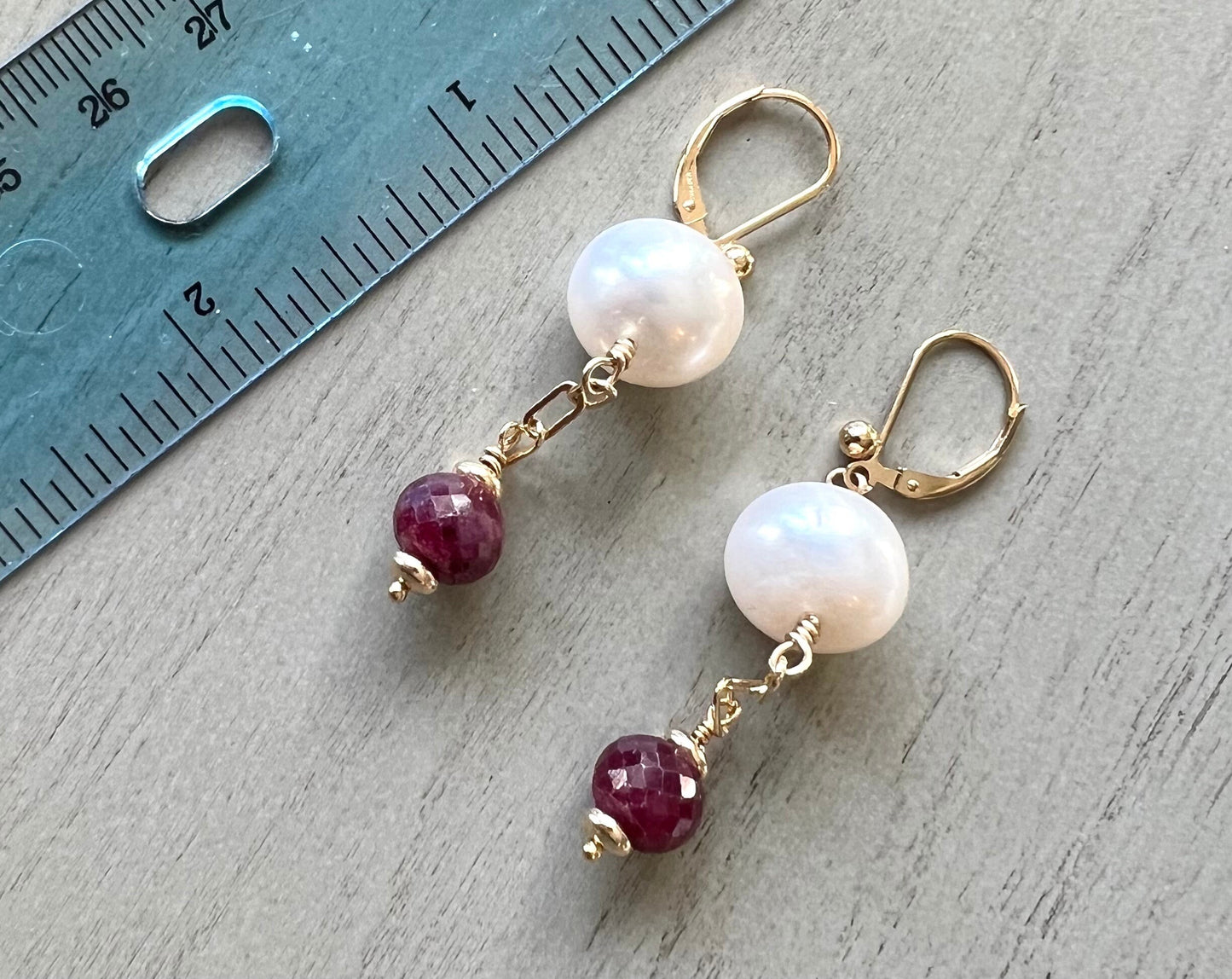 Ruby and pearl earrings 14KTGF