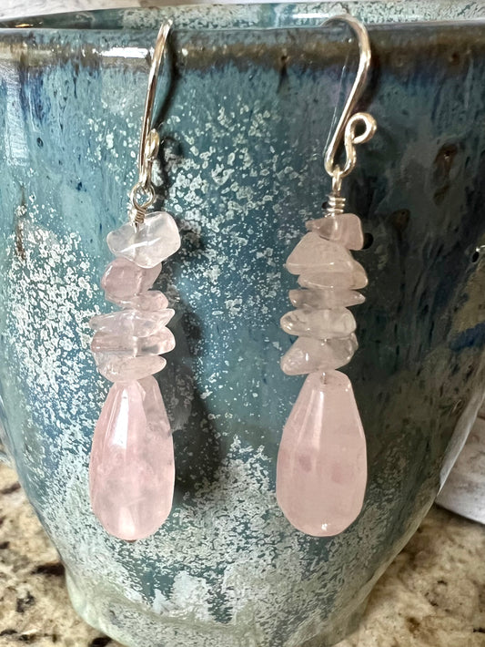 Earrings - rose quartz - sterling