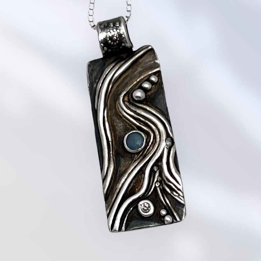 Pendant - Opal and Fine Silver - Stones by the River
