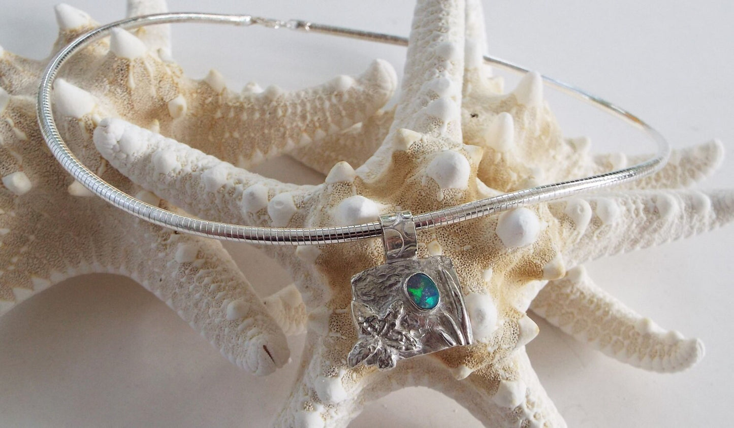 Necklace - AUS opal and fine silver pendant