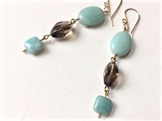 Earrings -  amazonite and smoky quartz in 14KTGF