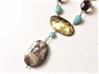 Earrings -  amazonite and smoky quartz in 14KTGF