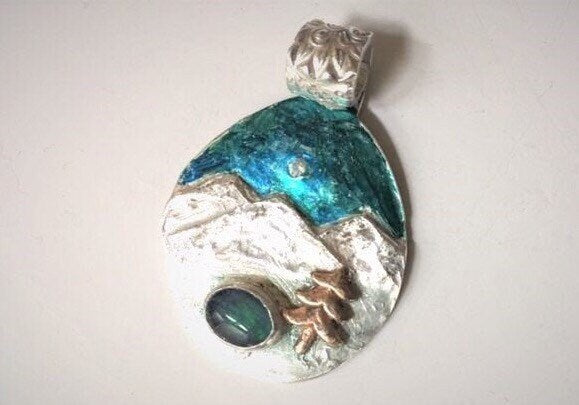 Fine silver pendant, winter scene
