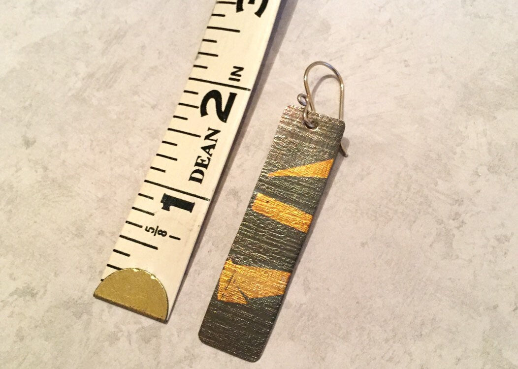Modern, abstract earrings - in fine silver and 24KT gold