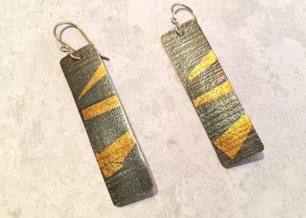 Modern, abstract earrings - in fine silver and 24KT gold