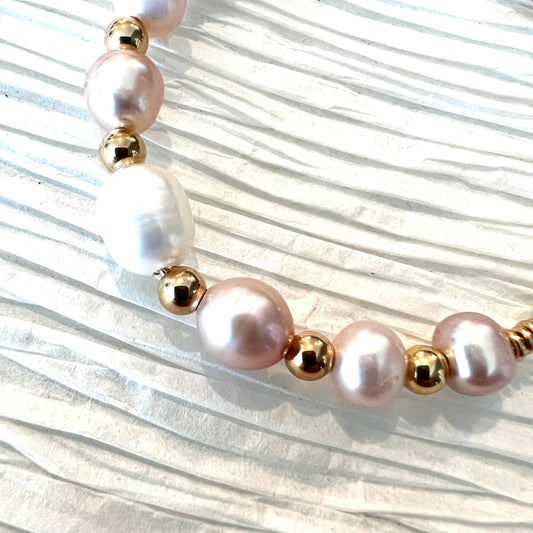 Soft bangle of woven and round 14KTF and pearls