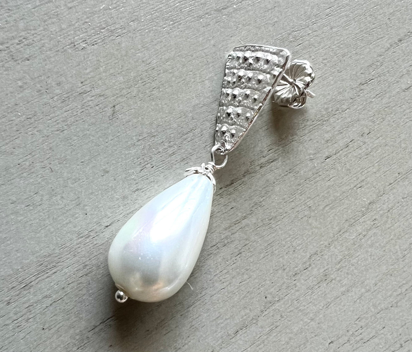 Pearl and sea urchin texture sterling post earrings