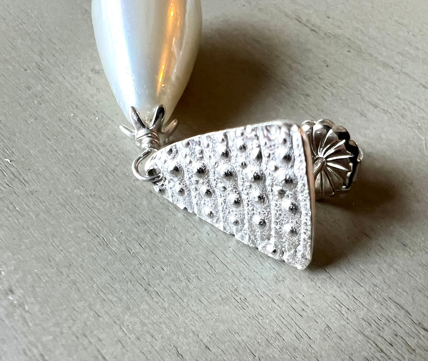 Pearl and sea urchin texture sterling post earrings