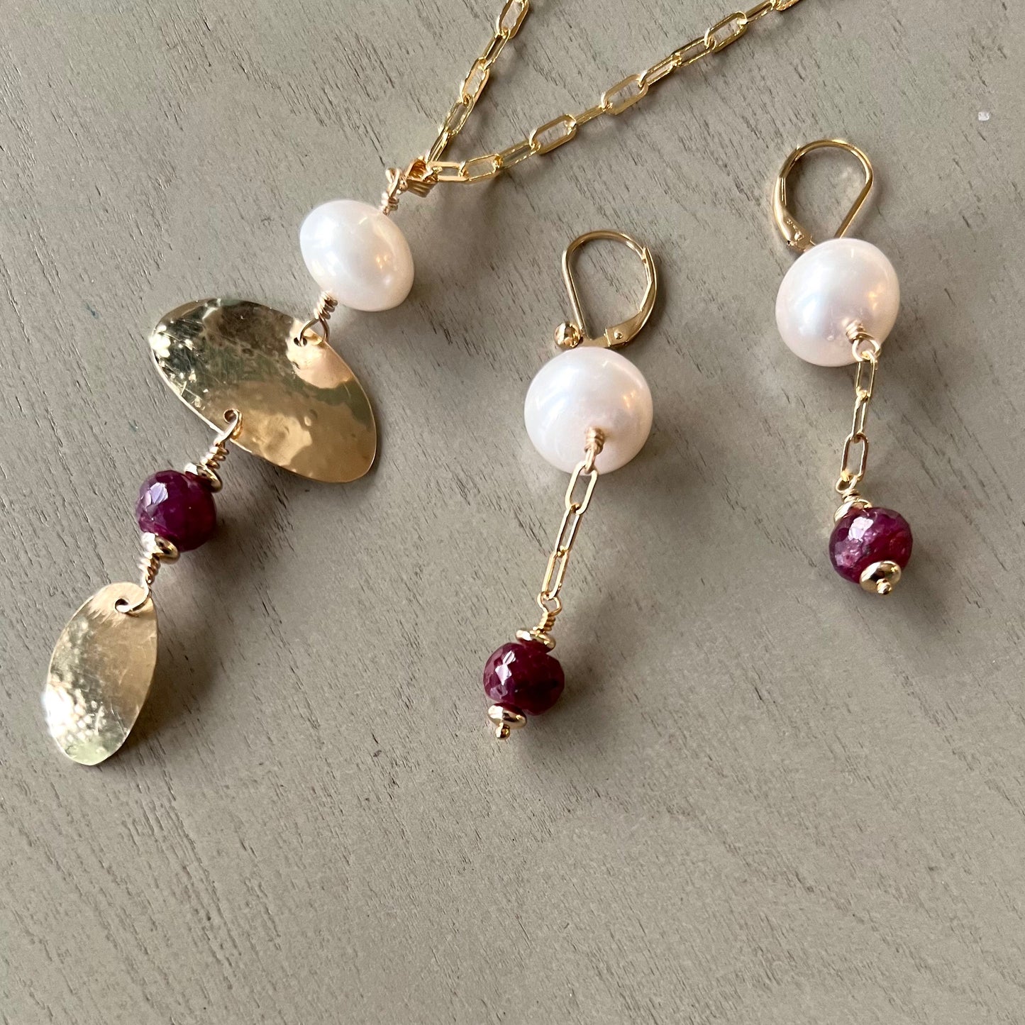 Ruby and pearl earrings 14KTGF
